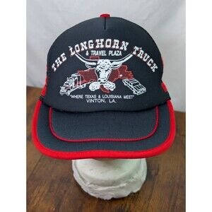 Vtg 80s Longhorn Truck & Travel Plaza Vinton LA Trucker Hat Nissin Cap Snapback